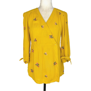 Monsoon mustard floral wrap blouse